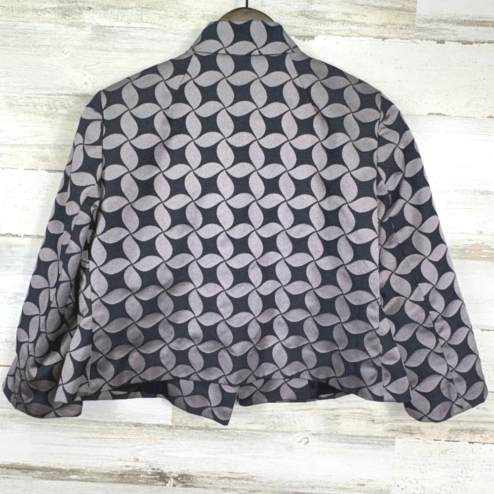 MICHAEL‎ Michael Kors Womens Black Gray Geometric Print Blazer Jacket Size 2